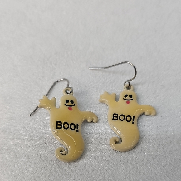 Boo! Smiling Ghost Dangling Earrings Party Costume Novelty Unique - Picture 1 of 6